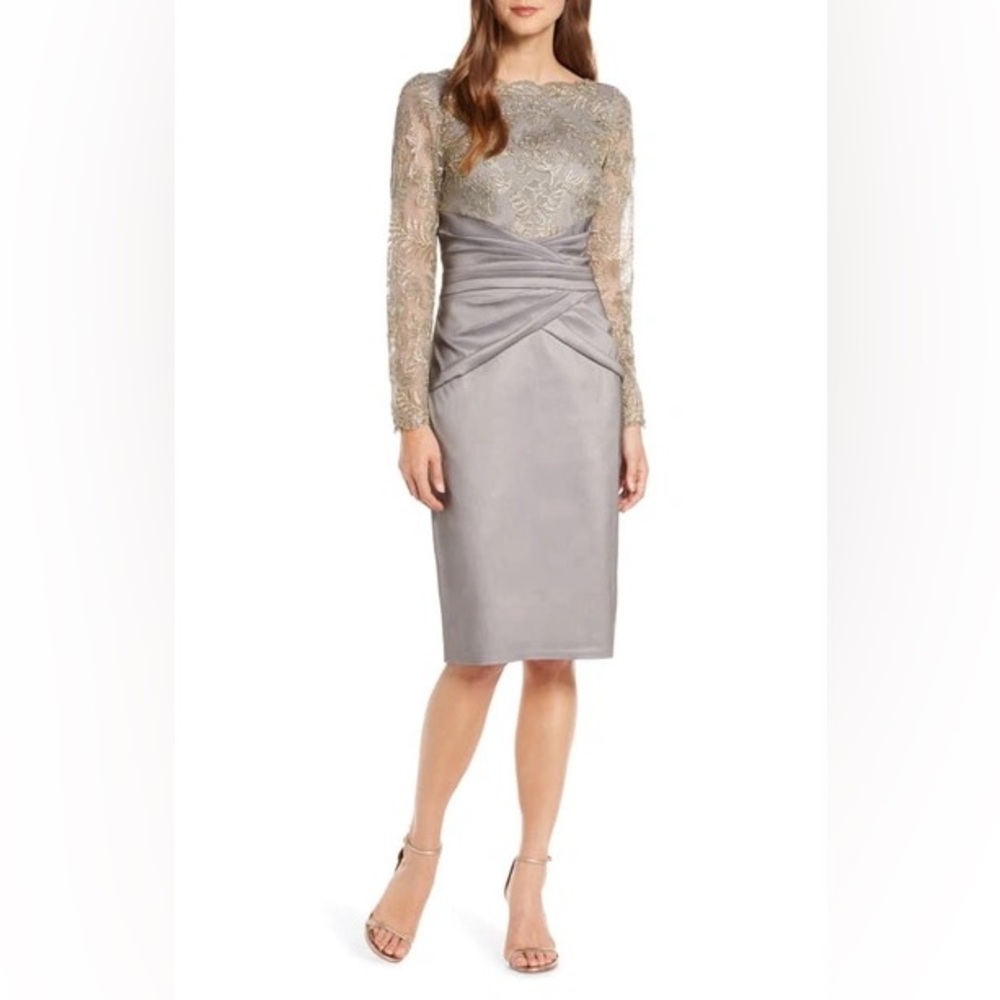 DEX EMBROIDERED TAFFETA LONG-SLEEVE DRESS